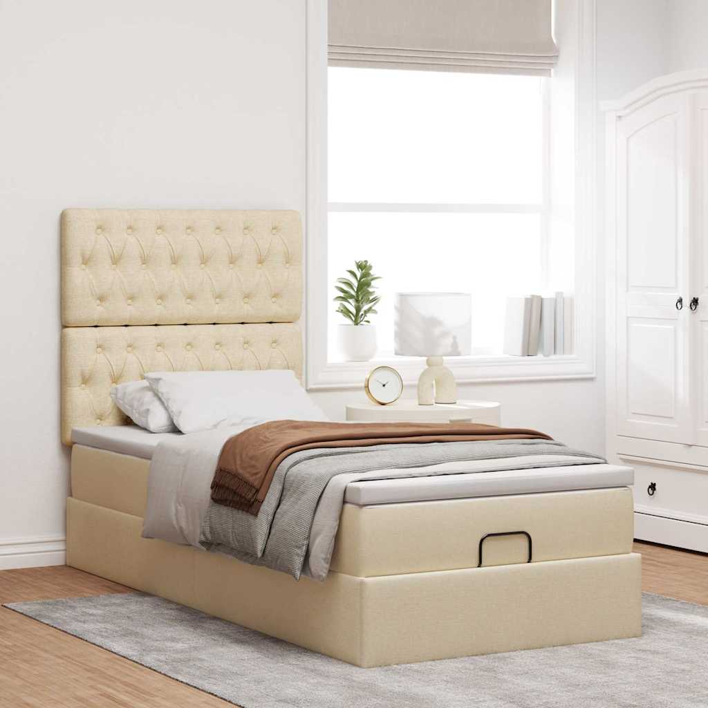 vidaXL Οθωμανικό κρεβάτι με στρώμα Cream 80x200cm ύφασμα