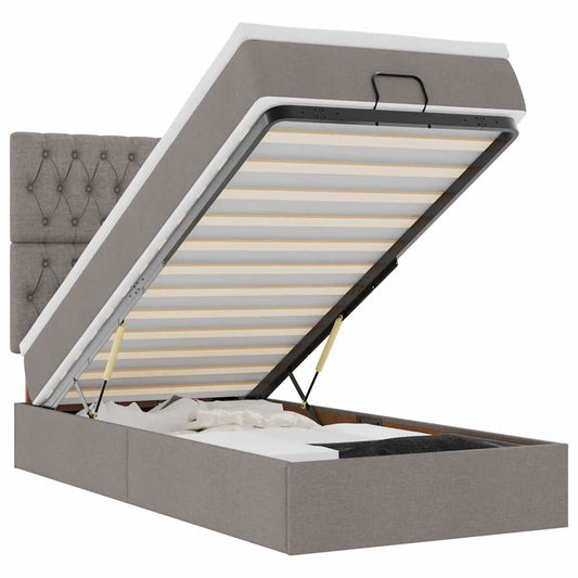 vidaXL Οθωμανικό κρεβάτι με στρώμα Taupe 90x190cm ύφασμα