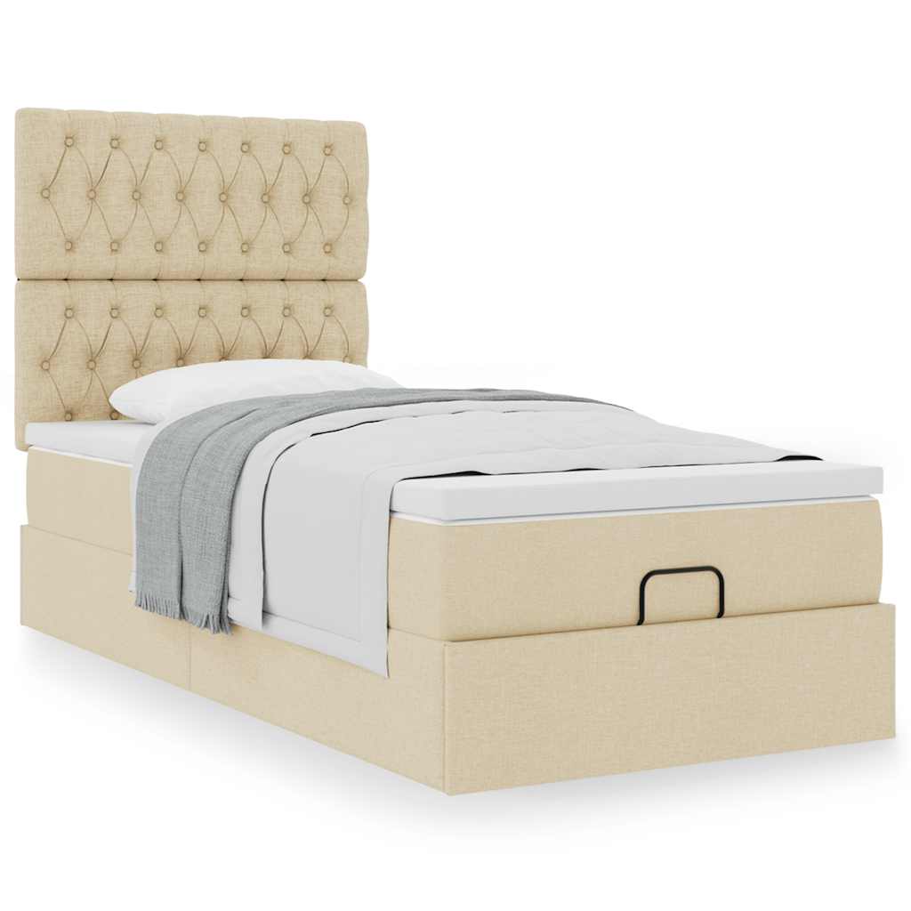 vidaXL Οθωμανικό κρεβάτι με στρώμα Cream 90x190cm ύφασμα
