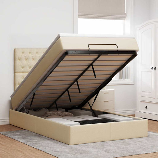 vidaXL Οθωμανικό κρεβάτι με στρώμα Cream 120x190 cm Ύφασμα