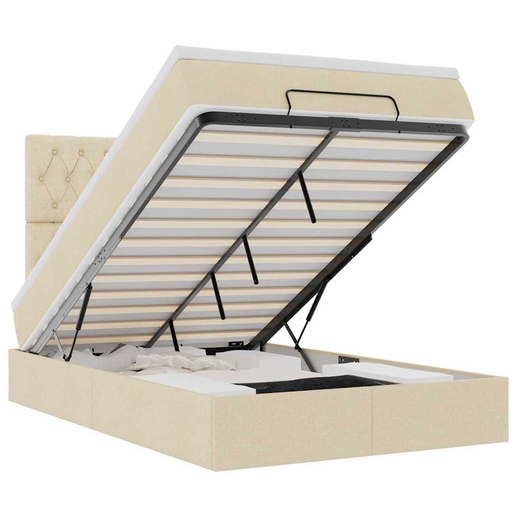 vidaXL Οθωμανικό κρεβάτι με στρώμα Cream 120x200cm ύφασμα