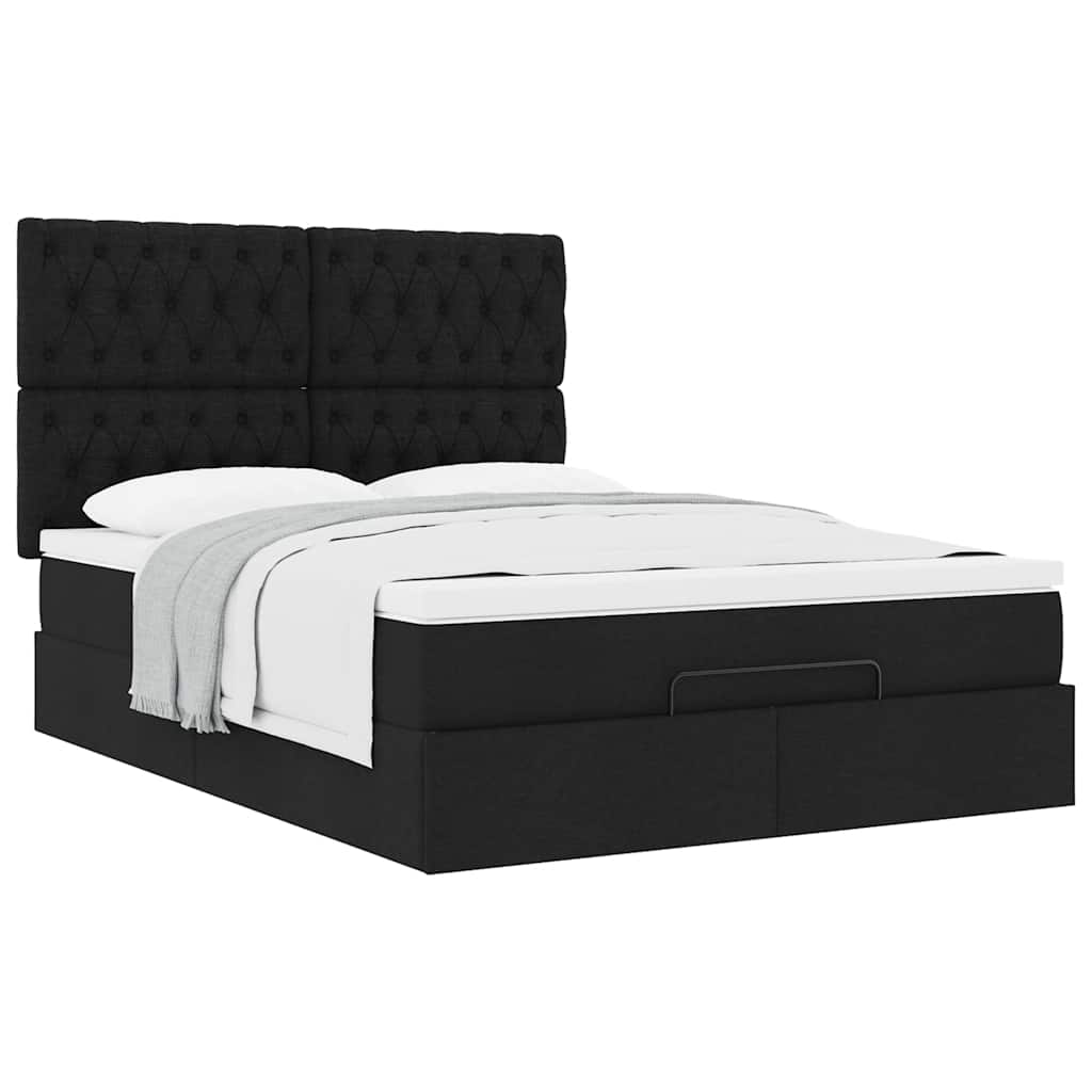 vidaXL Οθωμανικό κρεβάτι με στρώμα Μαύρο 140x200cm Ύφασμα