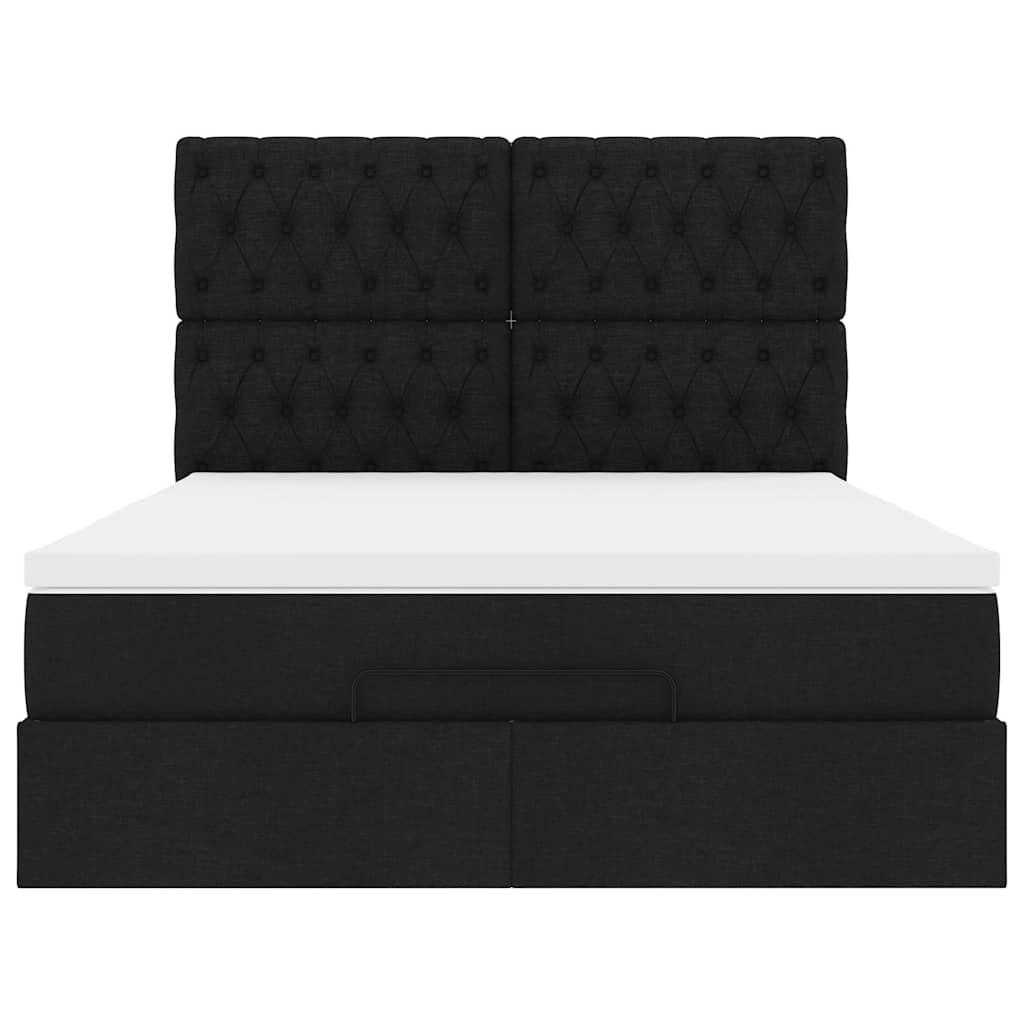 vidaXL Οθωμανικό κρεβάτι με στρώμα Μαύρο 140x200cm Ύφασμα