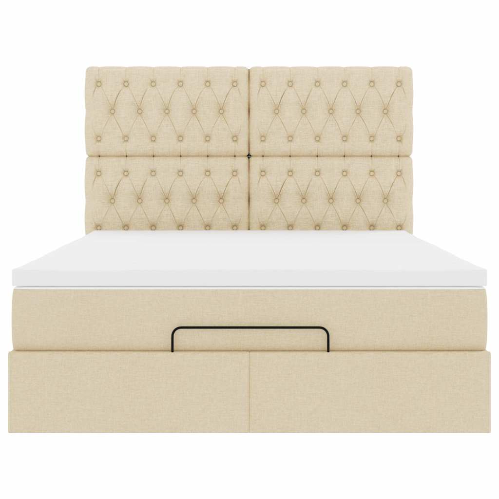 vidaXL Οθωμανικό κρεβάτι με στρώμα Cream 140x200cm ύφασμα