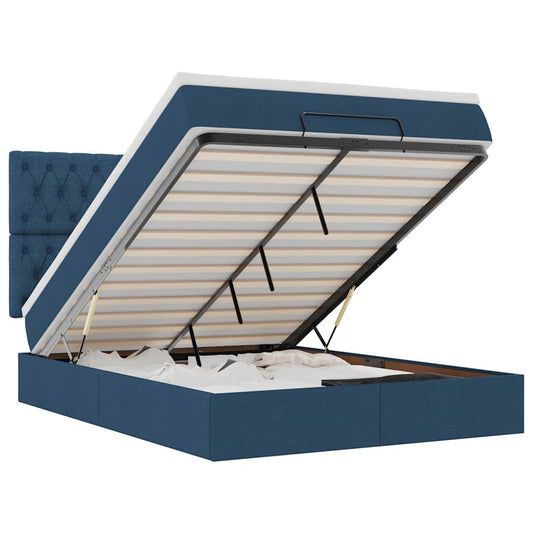 vidaXL Οθωμανικό κρεβάτι με στρώμα μπλε 140x200cm ύφασμα