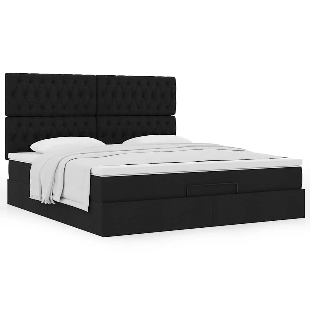 vidaXL Οθωμανικό κρεβάτι με στρώμα Μαύρο 160x200cm Ύφασμα
