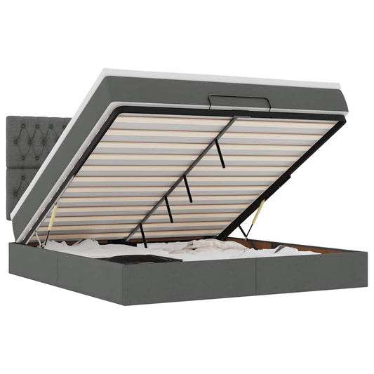 vidaXL Οθωμανικό κρεβάτι με στρώμα σκούρο γκρι 180x200cm ύφασμα