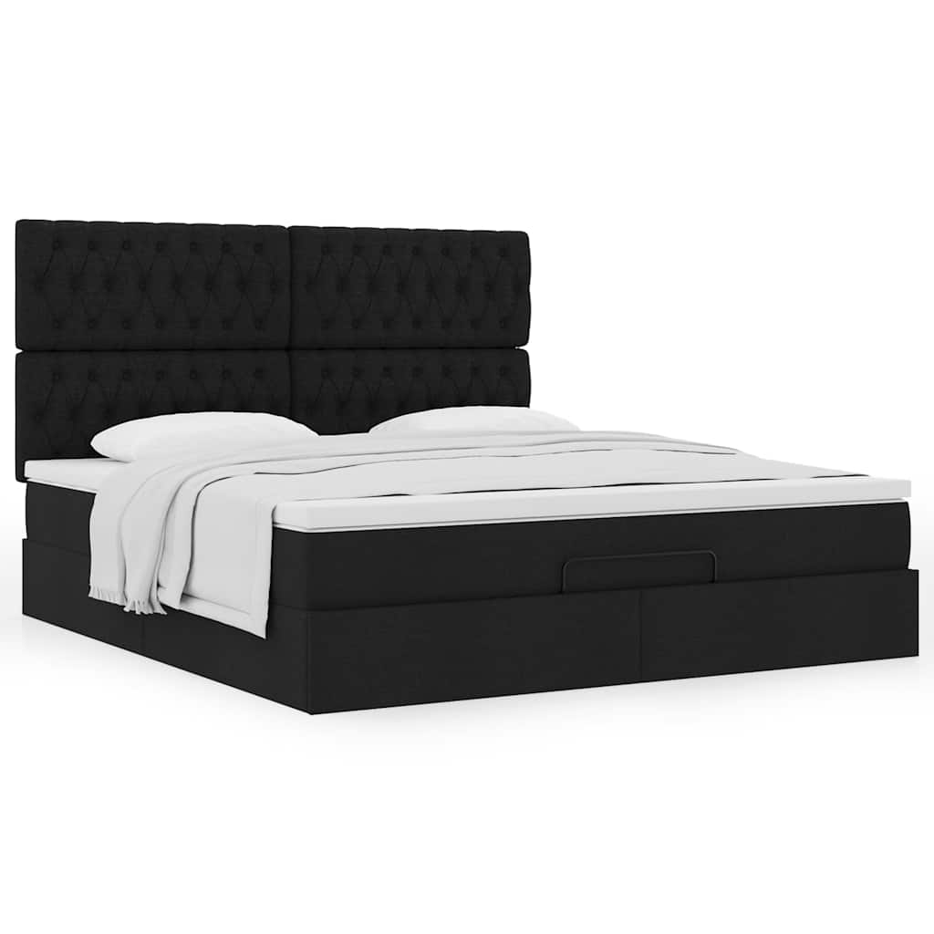 vidaXL Οθωμανικό κρεβάτι με στρώμα Μαύρο 180x200cm Ύφασμα