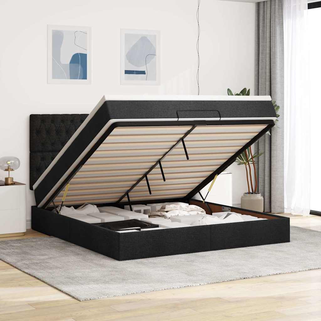 vidaXL Οθωμανικό κρεβάτι με στρώμα Μαύρο 180x200cm Ύφασμα