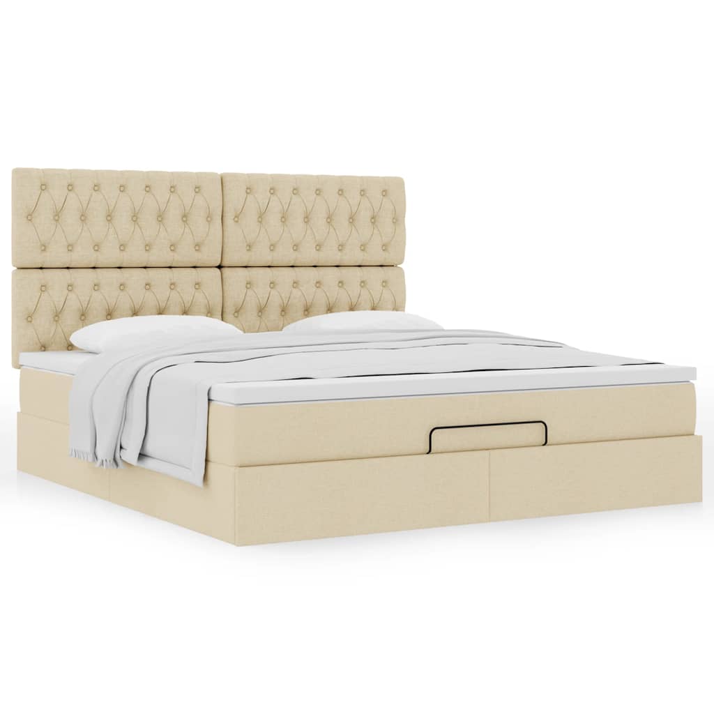 vidaXL Οθωμανικό κρεβάτι με στρώμα Cream 180x200cm ύφασμα