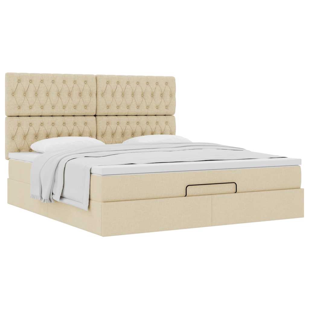 vidaXL Οθωμανικό κρεβάτι με στρώμα Cream 180x200cm ύφασμα