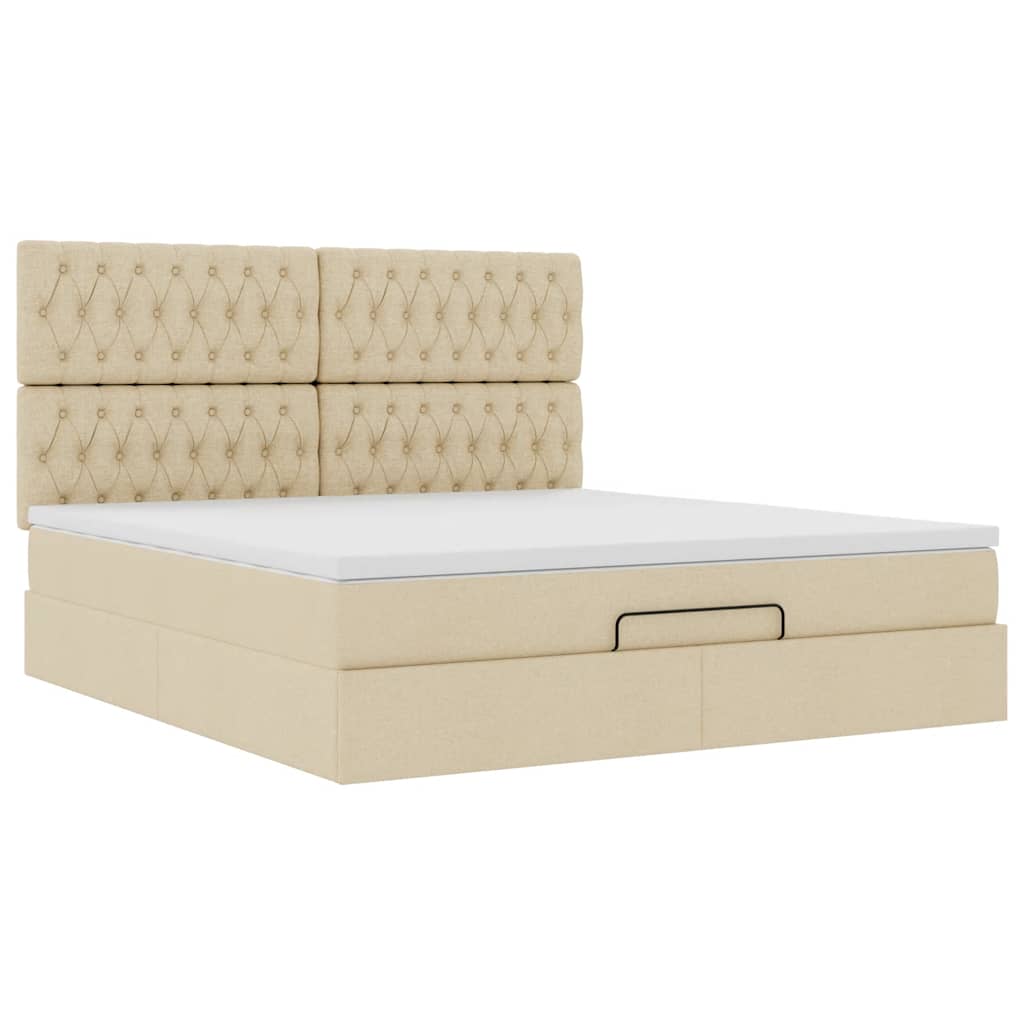 vidaXL Οθωμανικό κρεβάτι με στρώμα Cream 180x200cm ύφασμα