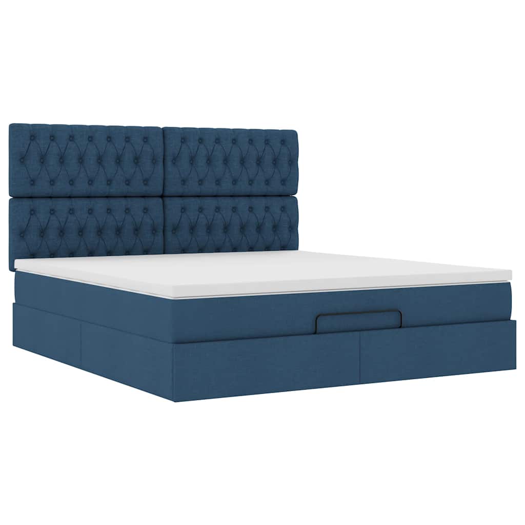 vidaXL Οθωμανικό κρεβάτι με στρώμα μπλε 180x200cm ύφασμα