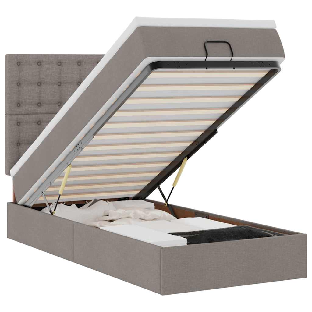 vidaXL Οθωμανικό κρεβάτι με στρώμα Taupe 90x190cm ύφασμα