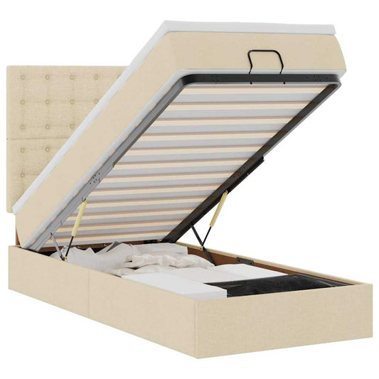 vidaXL Οθωμανικό κρεβάτι με στρώμα Cream 90x190cm ύφασμα