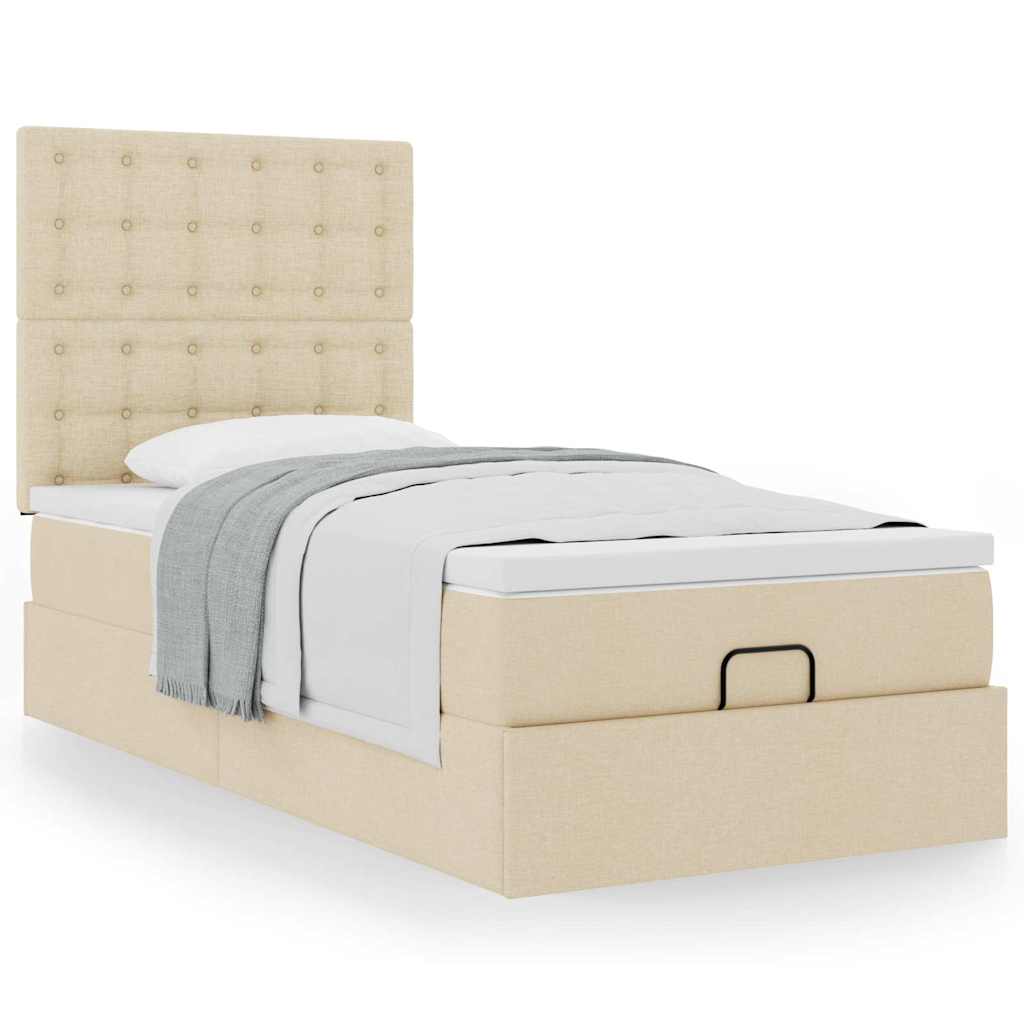 vidaXL Οθωμανικό κρεβάτι με στρώμα Cream 90x190cm ύφασμα