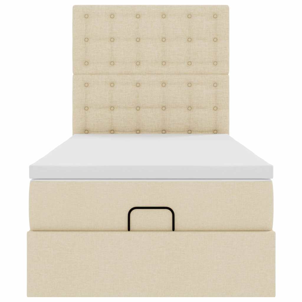 vidaXL Οθωμανικό κρεβάτι με στρώμα Cream 90x190cm ύφασμα