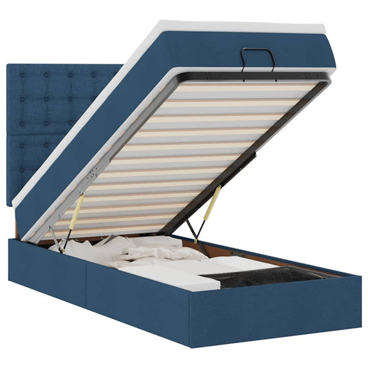 vidaXL Οθωμανικό κρεβάτι με στρώμα μπλε 90x190cm ύφασμα