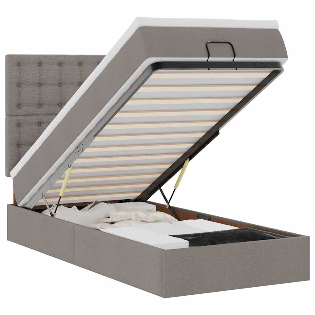 vidaXL Οθωμανικό κρεβάτι με στρώμα Taupe 90x200cm ύφασμα