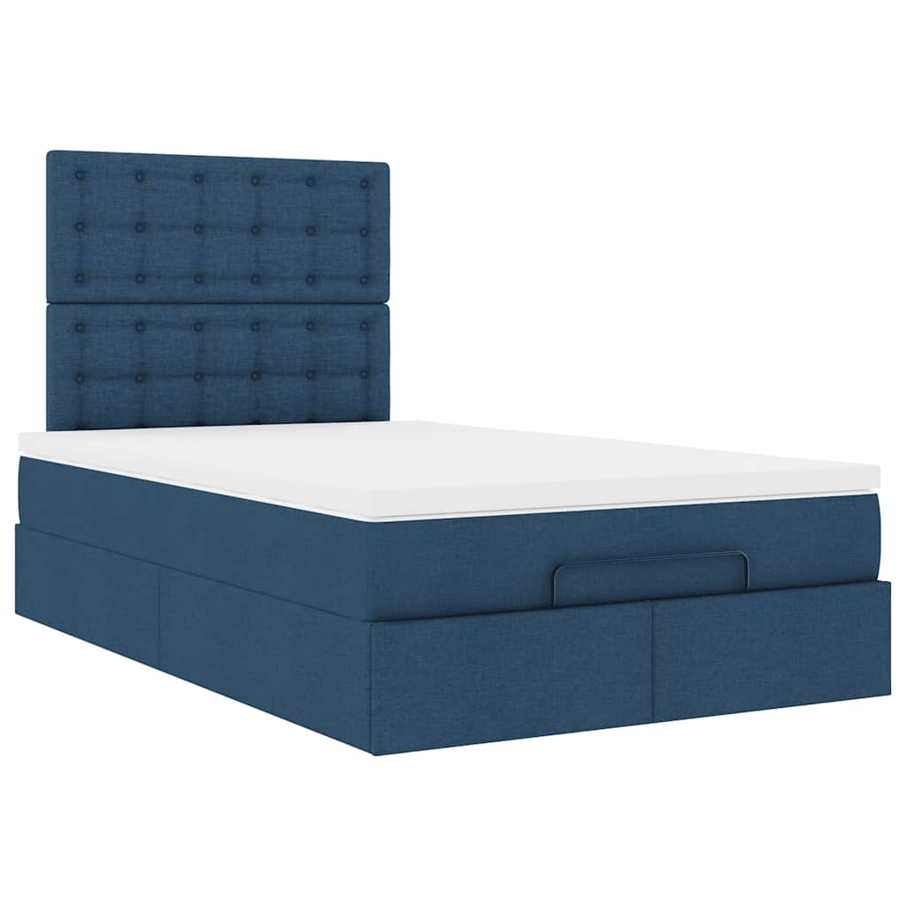 vidaXL Οθωμανικό κρεβάτι με στρώμα μπλε 120x190 cm ύφασμα