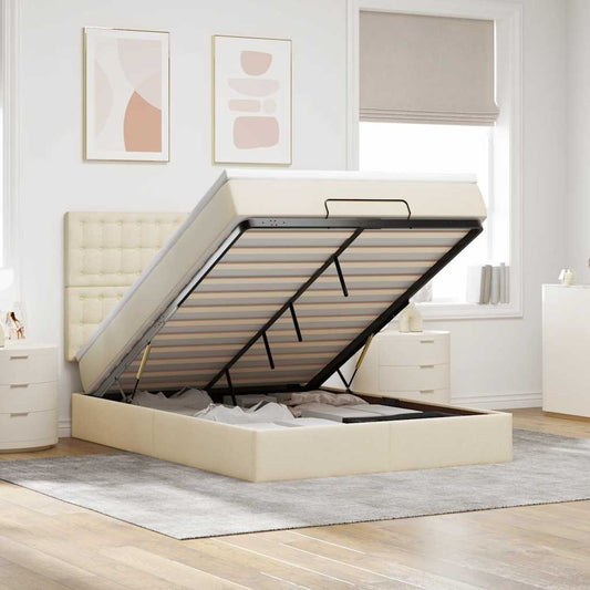vidaXL Οθωμανικό κρεβάτι με στρώμα Cream 140x190cm ύφασμα