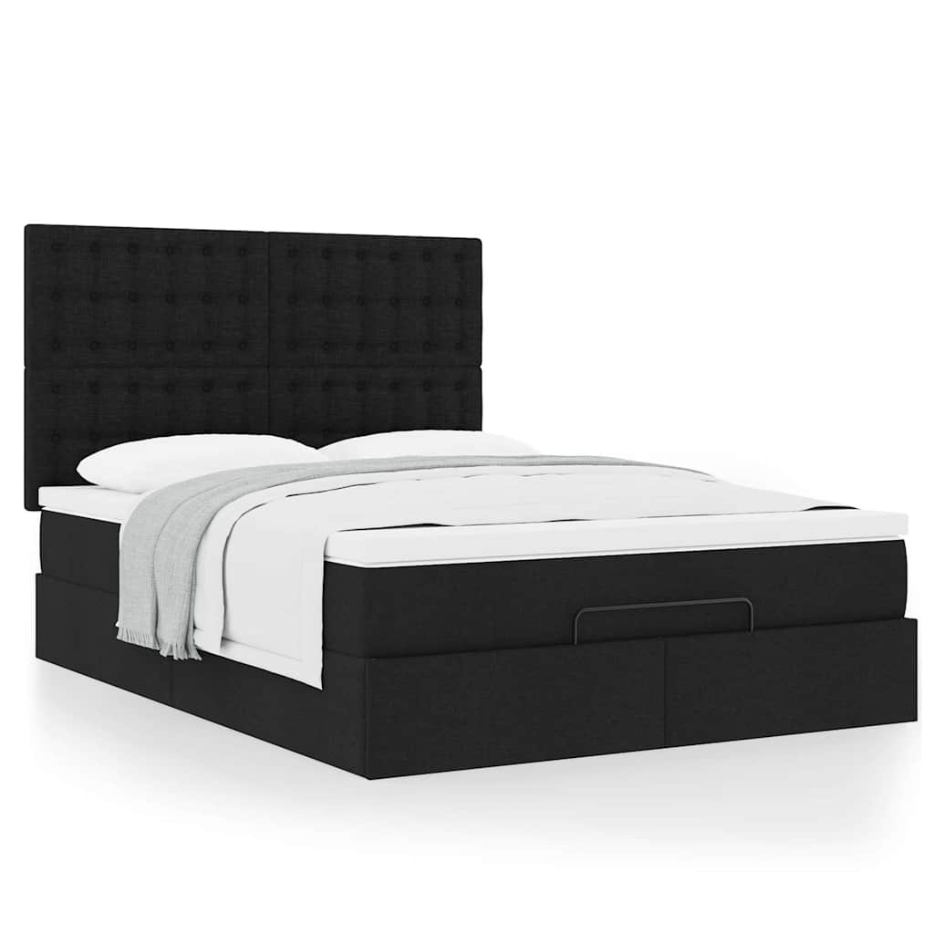 vidaXL Οθωμανικό κρεβάτι με στρώμα Μαύρο 140x200cm Ύφασμα