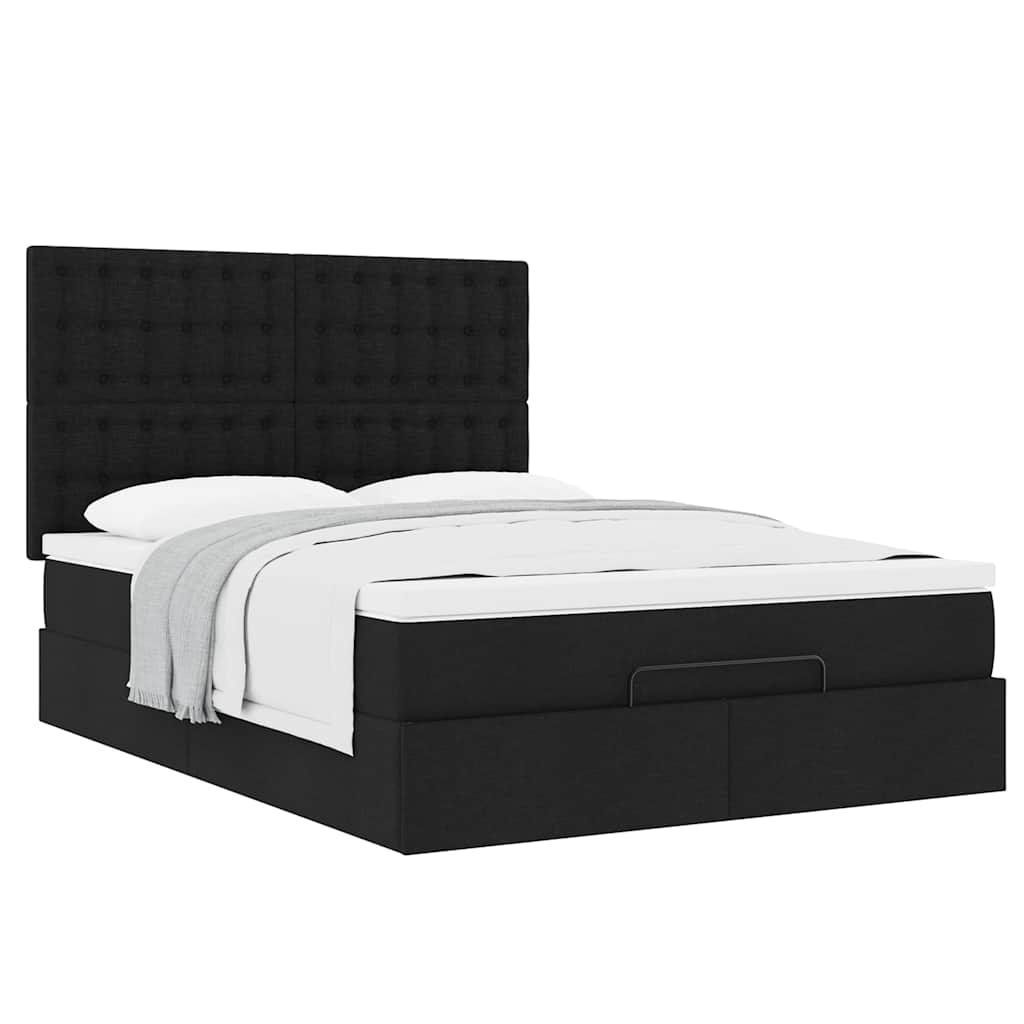 vidaXL Οθωμανικό κρεβάτι με στρώμα Μαύρο 140x200cm Ύφασμα