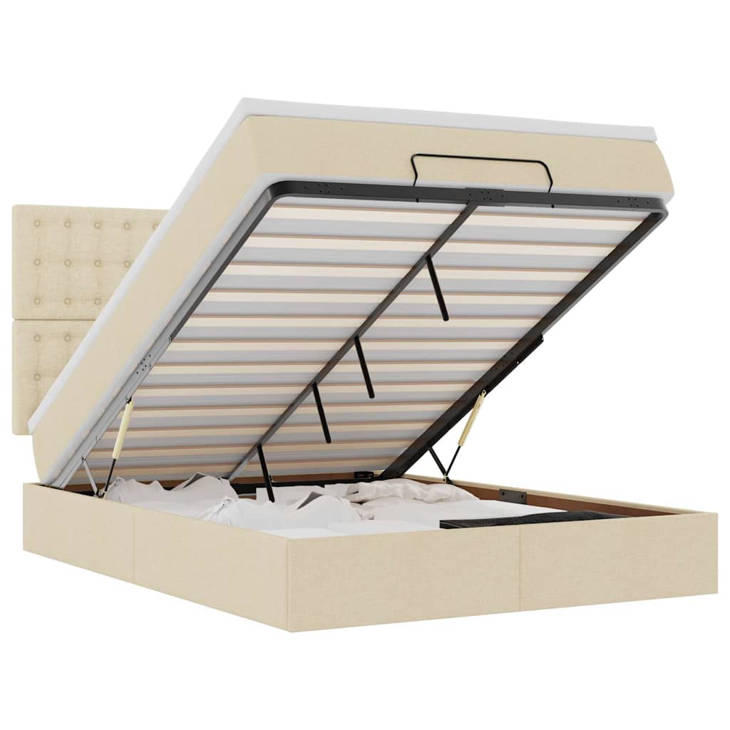 vidaXL Οθωμανικό κρεβάτι με στρώμα Cream 140x200cm ύφασμα