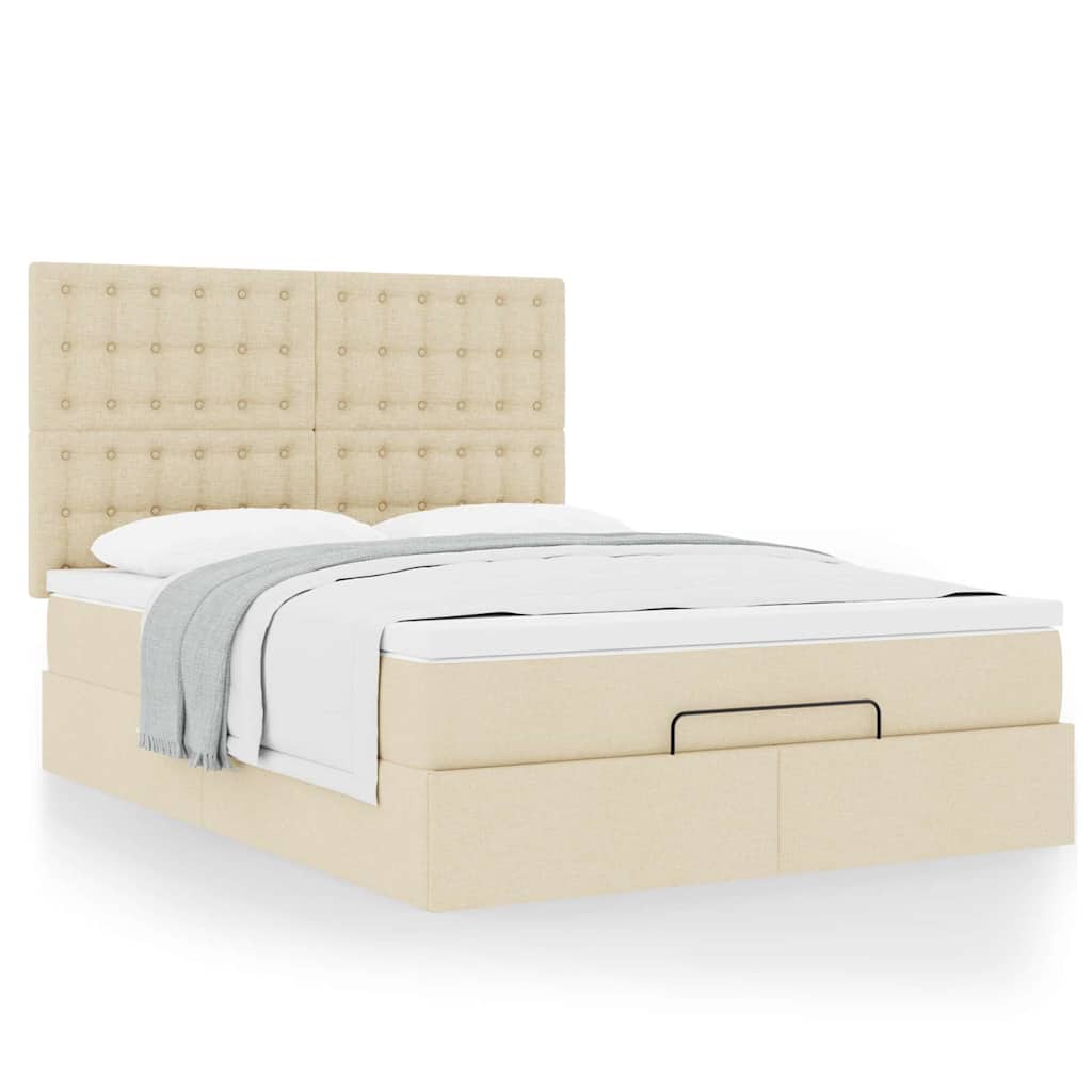 vidaXL Οθωμανικό κρεβάτι με στρώμα Cream 140x200cm ύφασμα
