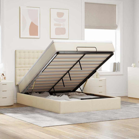 vidaXL Οθωμανικό κρεβάτι με στρώμα Cream 140x200cm ύφασμα