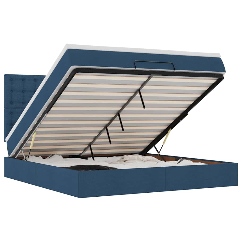 vidaXL Οθωμανικό κρεβάτι με στρώμα μπλε 160x200cm ύφασμα