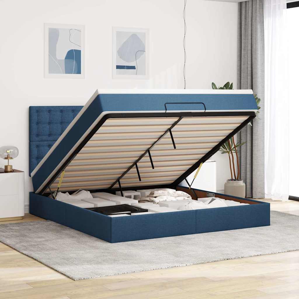 vidaXL Οθωμανικό κρεβάτι με στρώμα μπλε 160x200cm ύφασμα