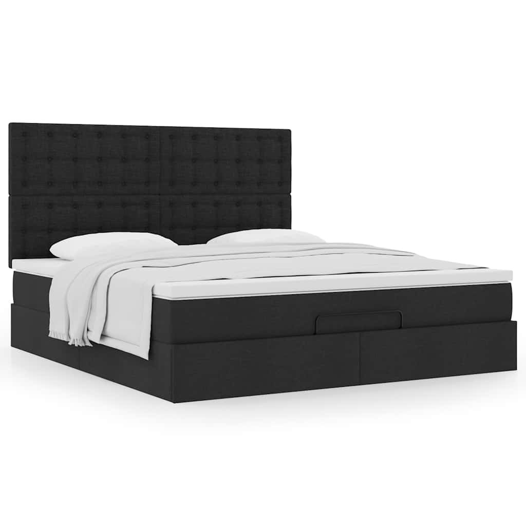 vidaXL Οθωμανικό κρεβάτι με στρώμα Μαύρο 180x200cm Ύφασμα