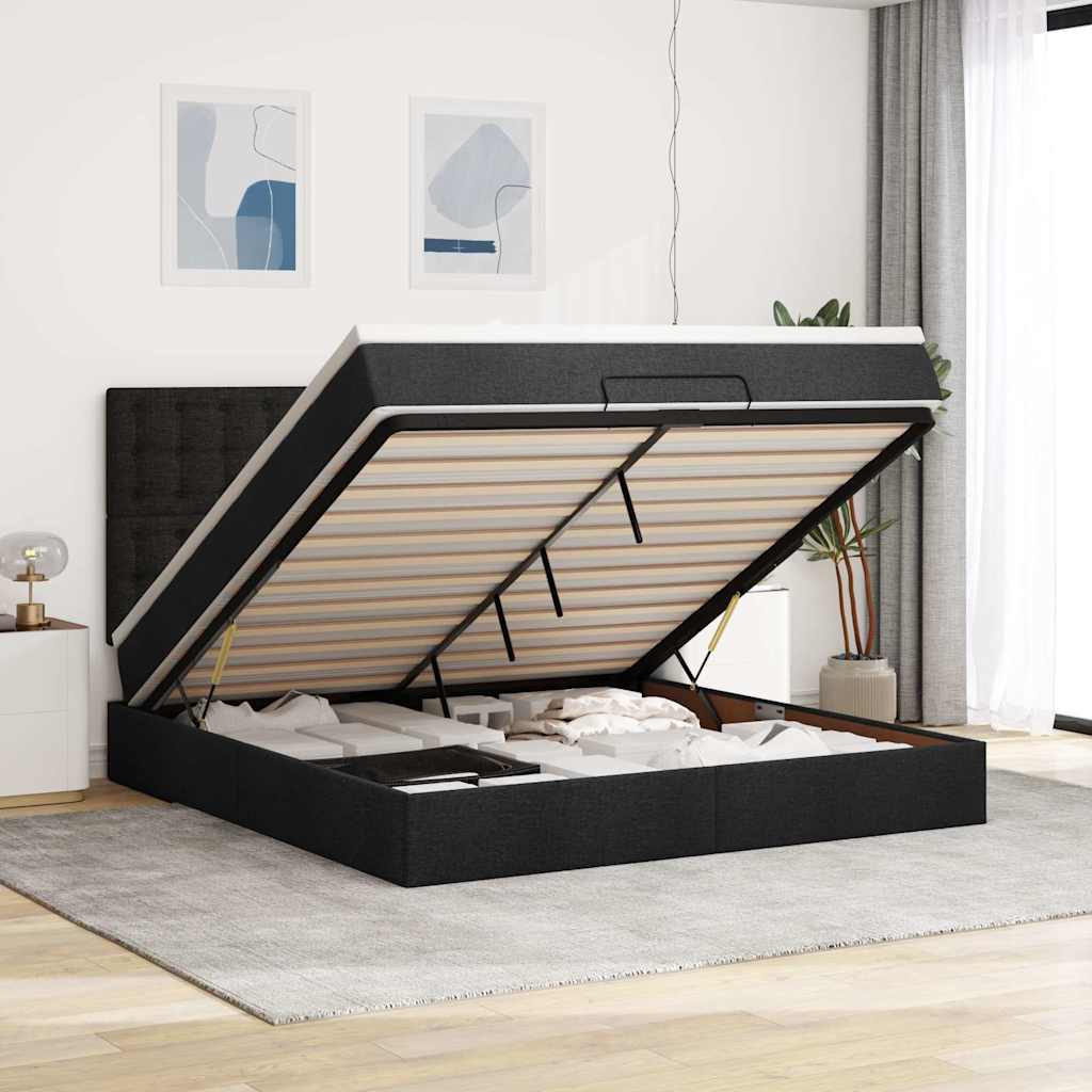 vidaXL Οθωμανικό κρεβάτι με στρώμα Μαύρο 180x200cm Ύφασμα