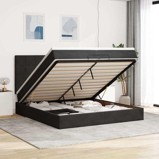 vidaXL Οθωμανικό κρεβάτι με στρώματα Μαύρο 200x200cm Velvet