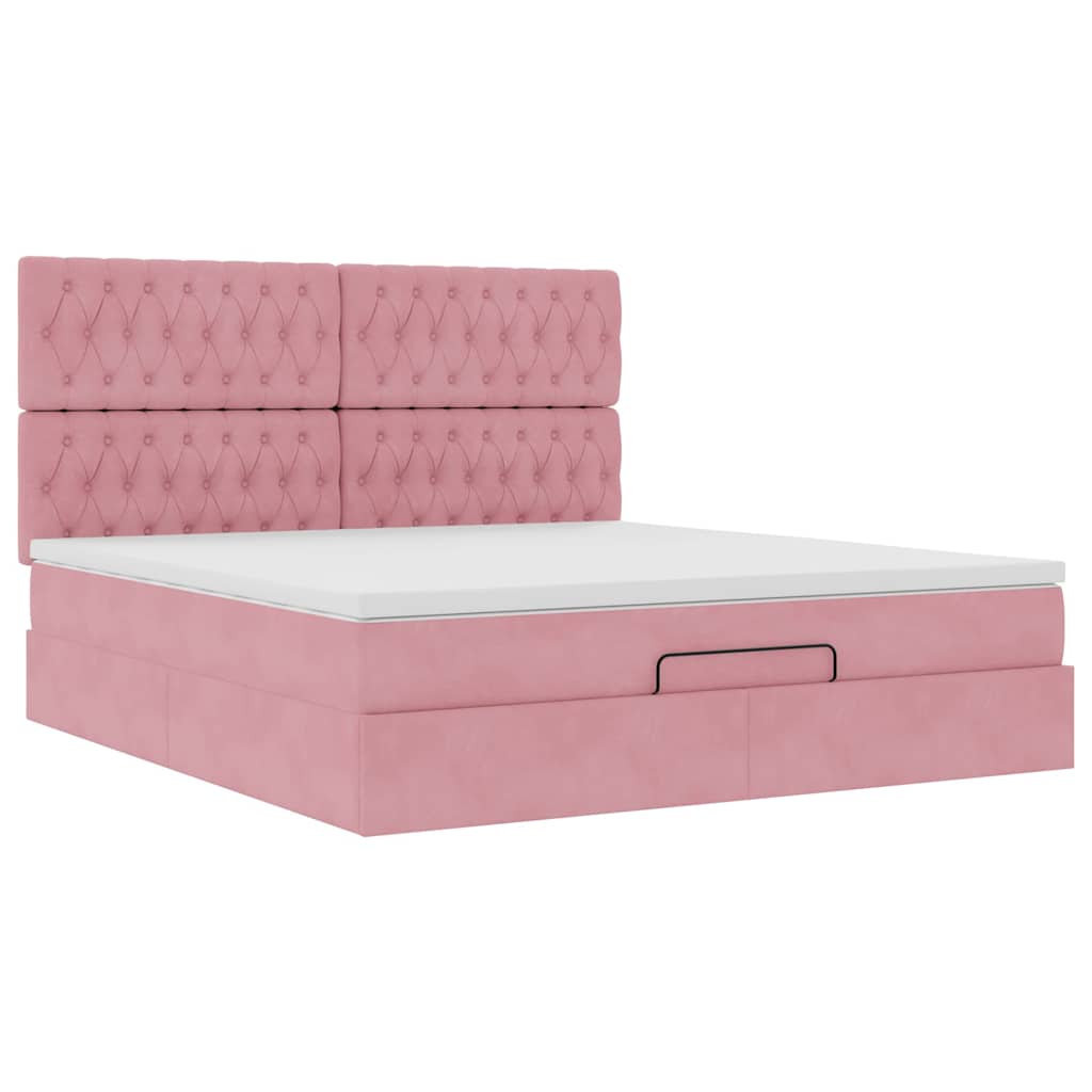 vidaXL Οθωμανικό κρεβάτι με στρώματα ροζ 180x200cm Velvet