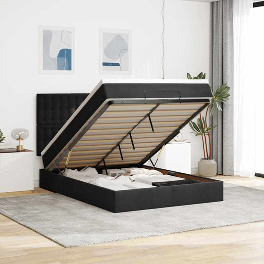 vidaXL Οθωμανικό κρεβάτι με στρώματα Μαύρο 140x190cm Βελούδο