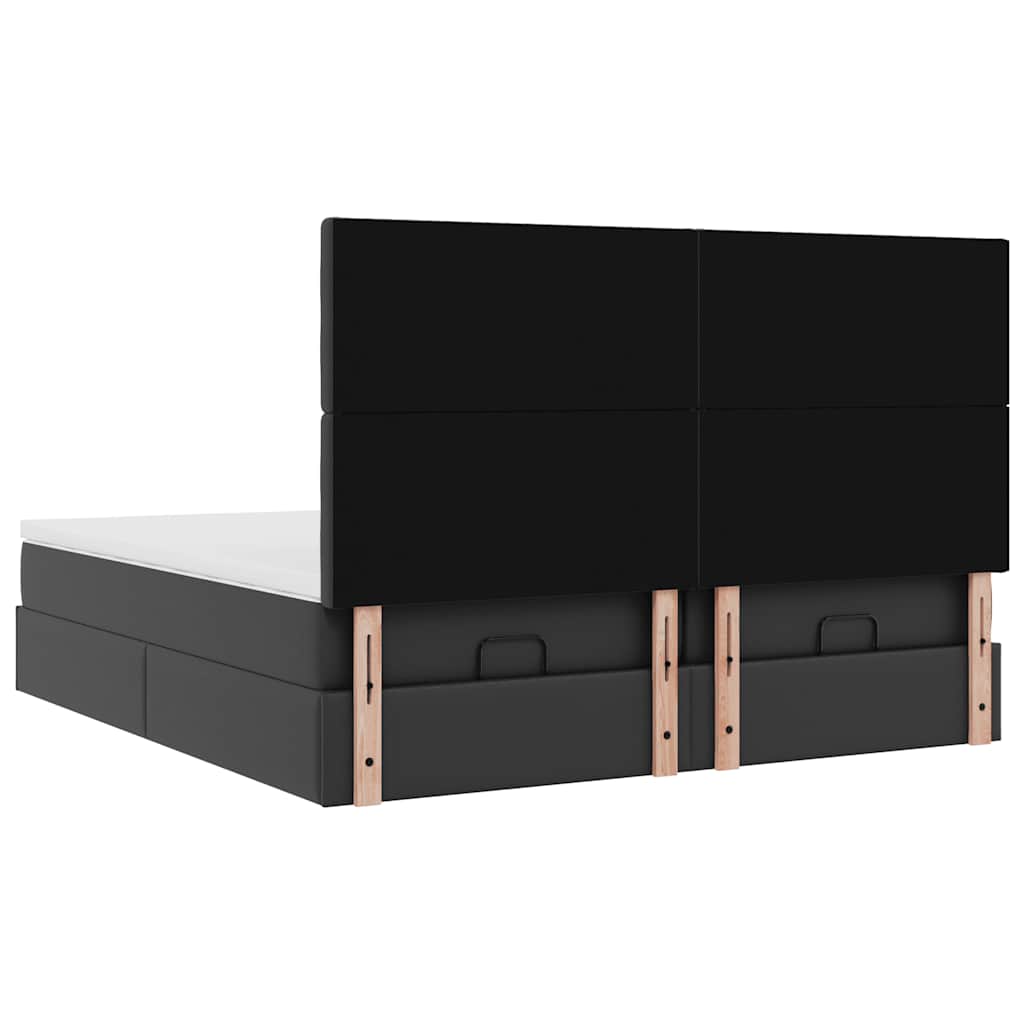 vidaXL Οθωμανικό κρεβάτι με στρώματα Μαύρο 160x200cm Συνθετικό δέρμα