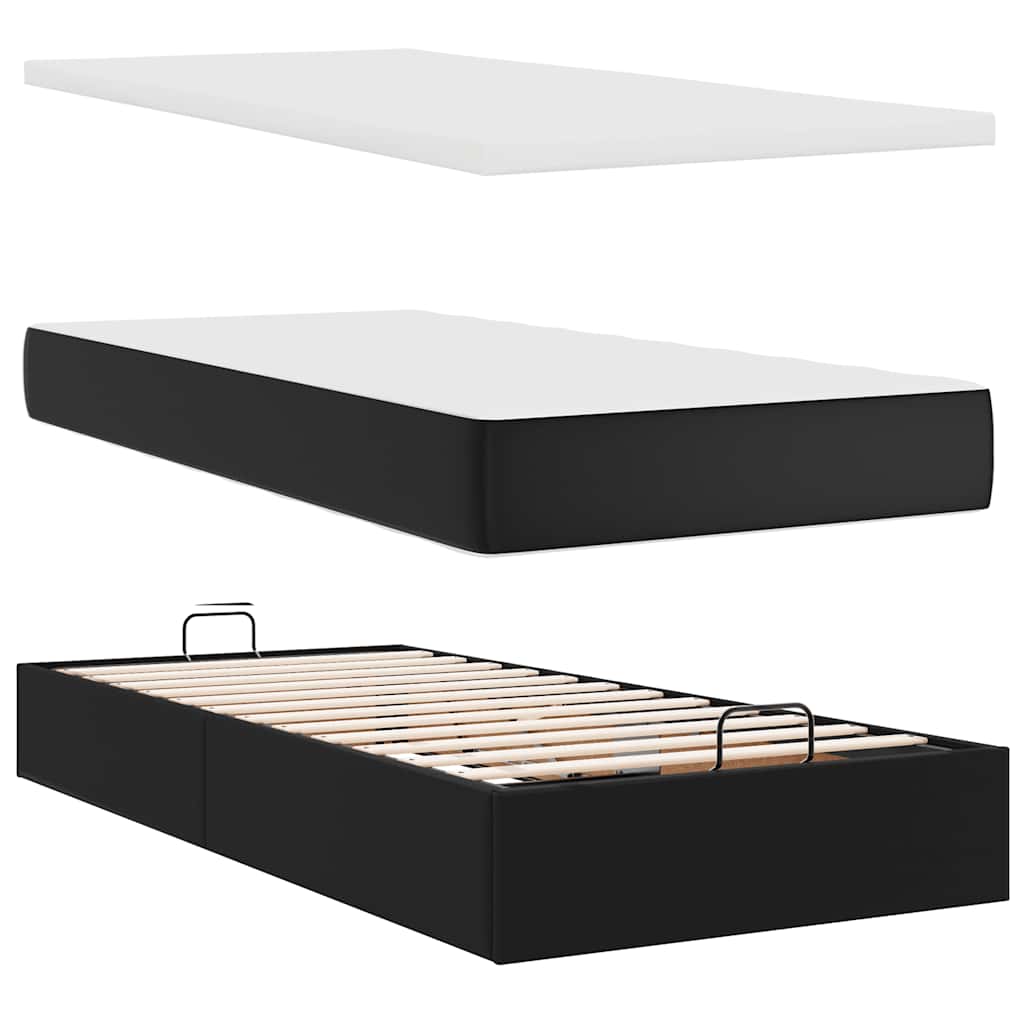 vidaXL Οθωμανικό κρεβάτι με στρώματα Μαύρο 160x200cm Συνθετικό δέρμα