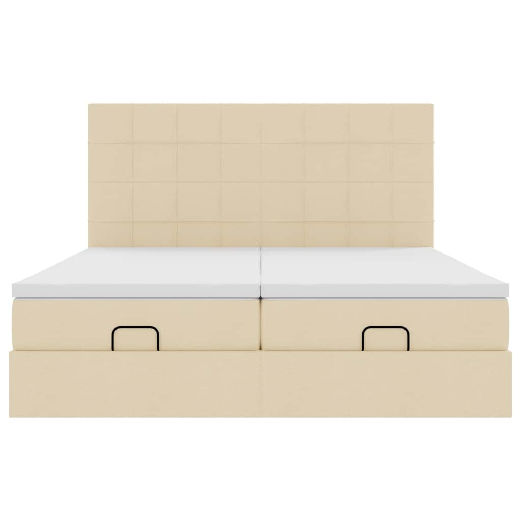 vidaXL Οθωμανικό κρεβάτι με στρώματα Κρέμα 180x200cm ύφασμα