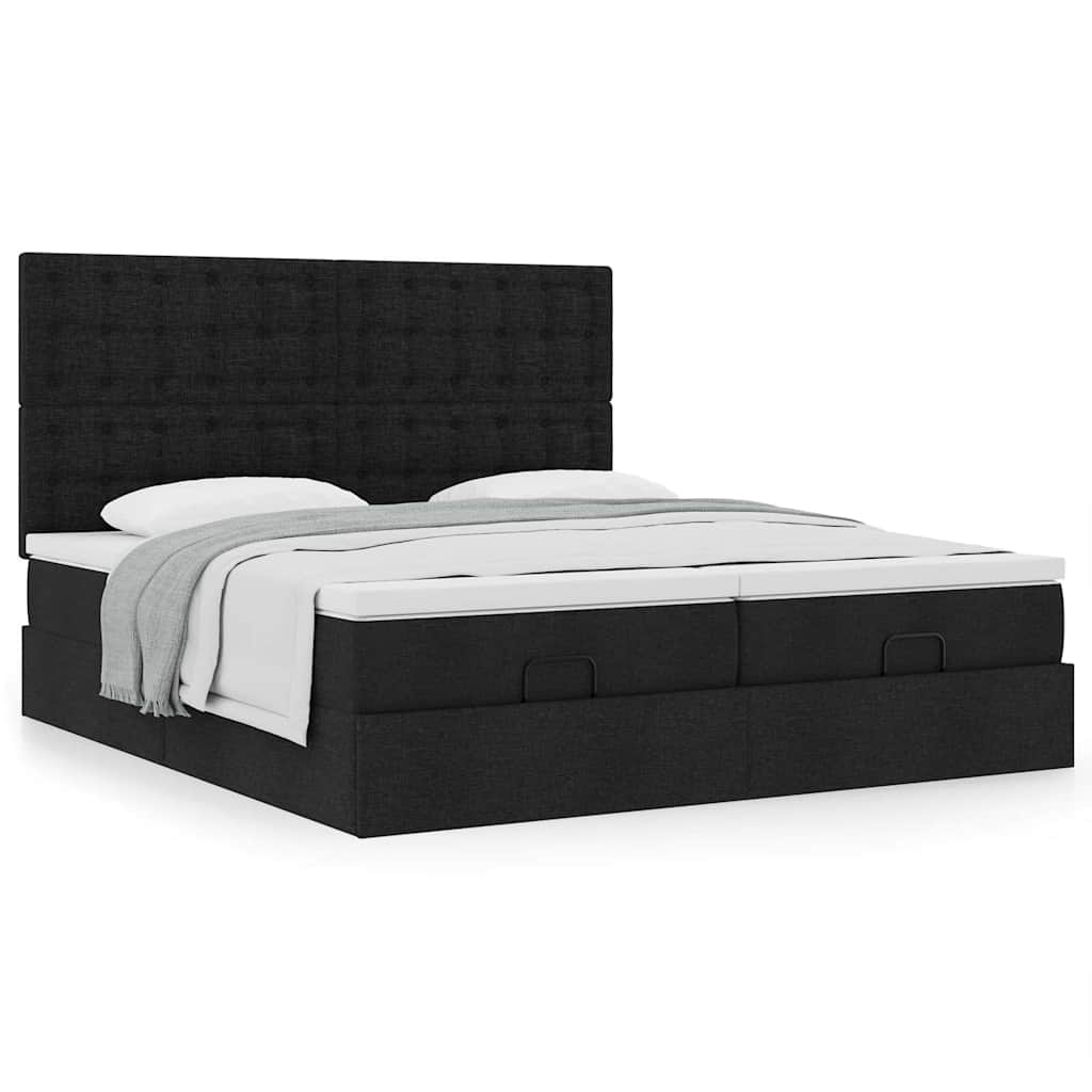 vidaXL Οθωμανικό κρεβάτι με στρώματα Μαύρο 160x200cm Ύφασμα