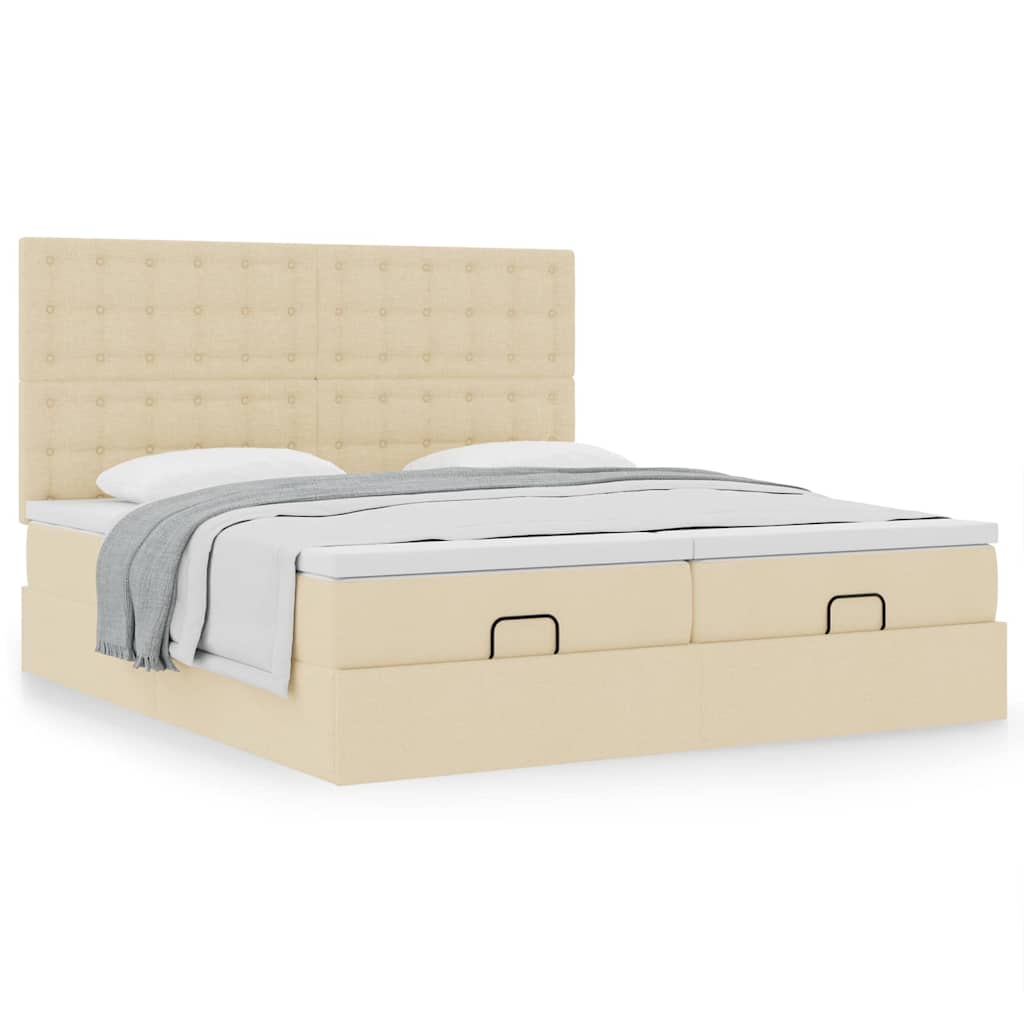 vidaXL Οθωμανικό κρεβάτι με στρώματα Κρέμα 180x200cm ύφασμα