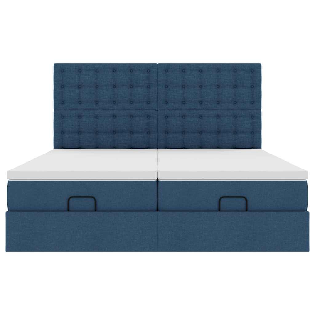 vidaXL Οθωμανικό κρεβάτι με στρώματα μπλε 200x200cm ύφασμα