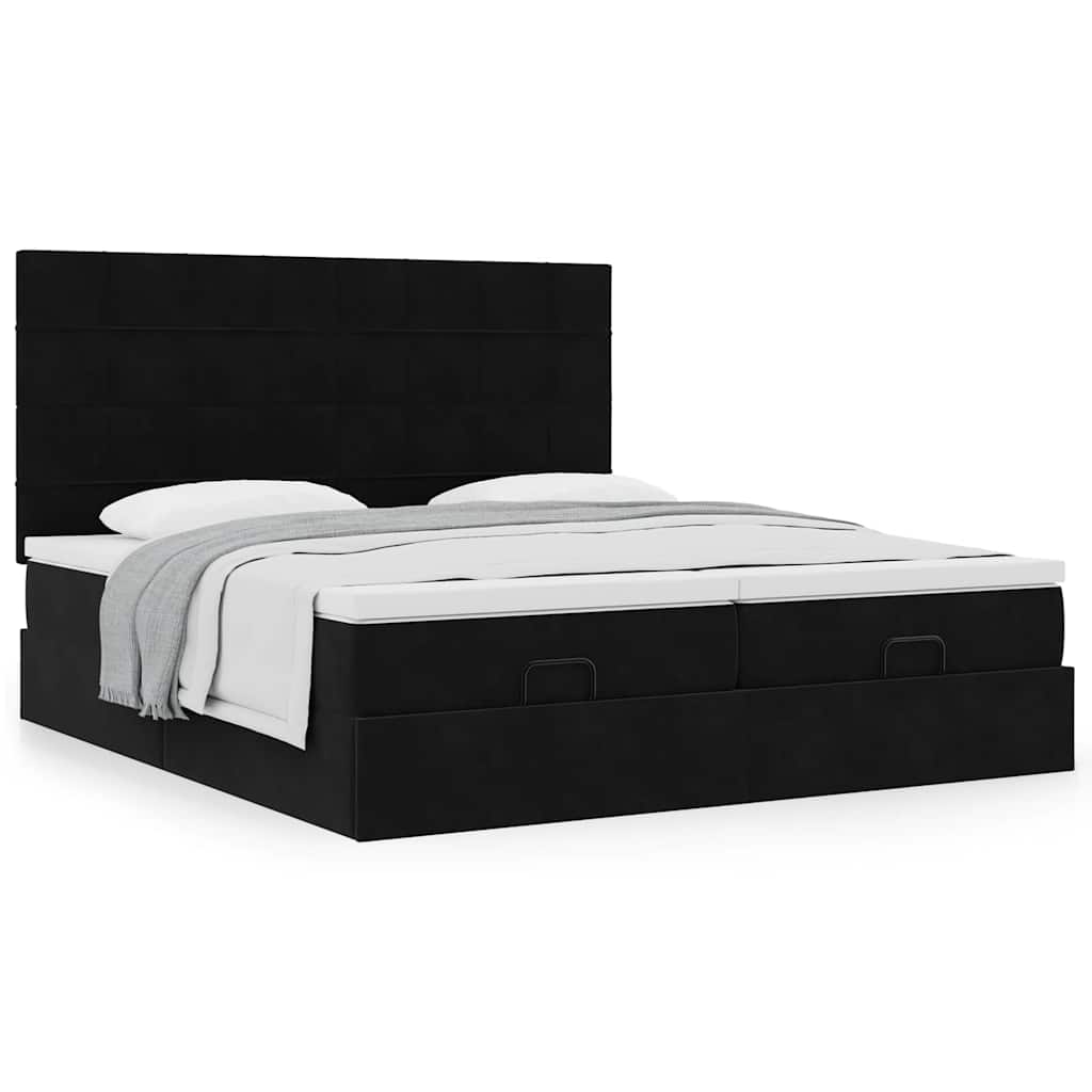 vidaXL Οθωμανικό κρεβάτι με στρώματα Μαύρο 160x200cm Velvet