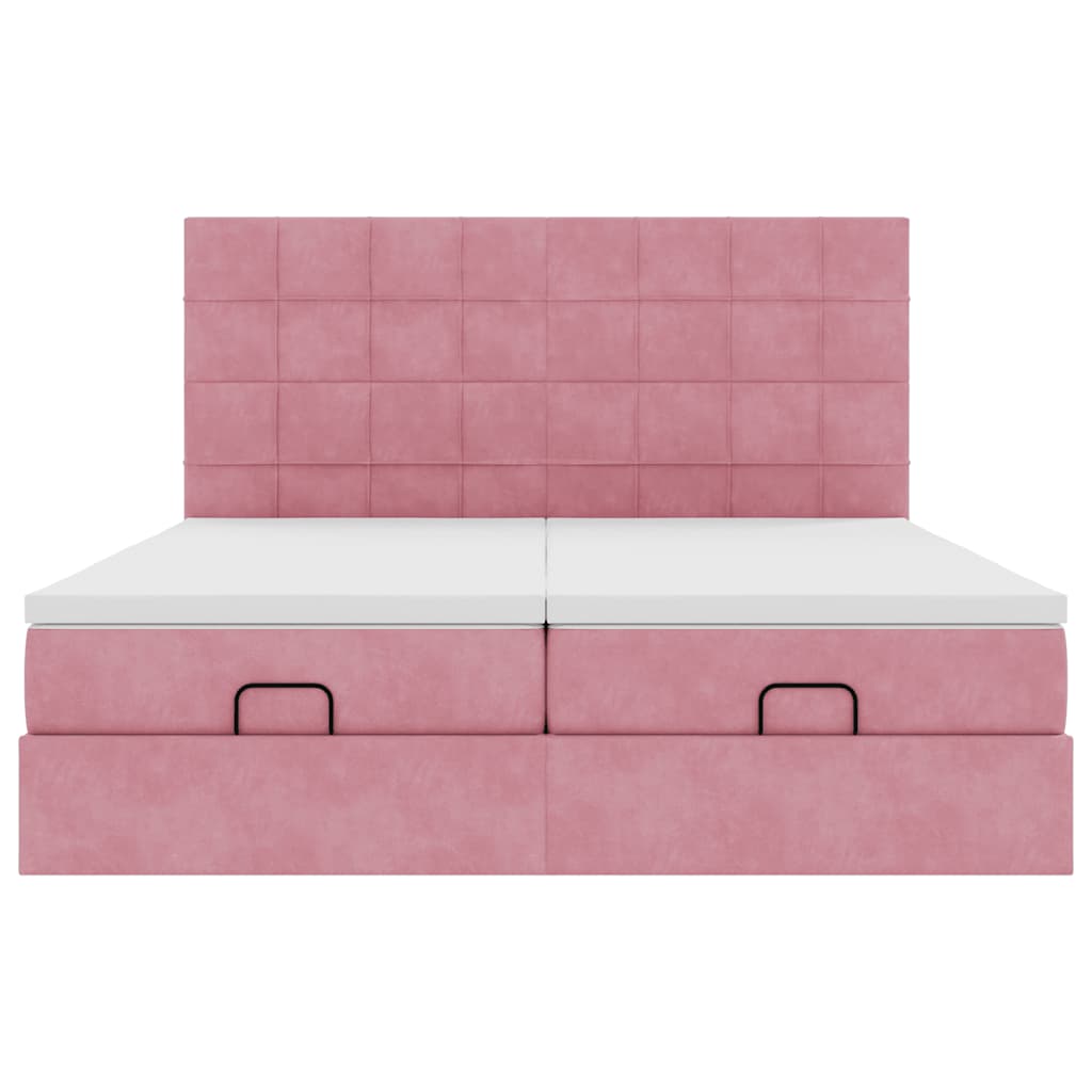 vidaXL Οθωμανικό κρεβάτι με στρώματα ροζ 200x200cm Velvet