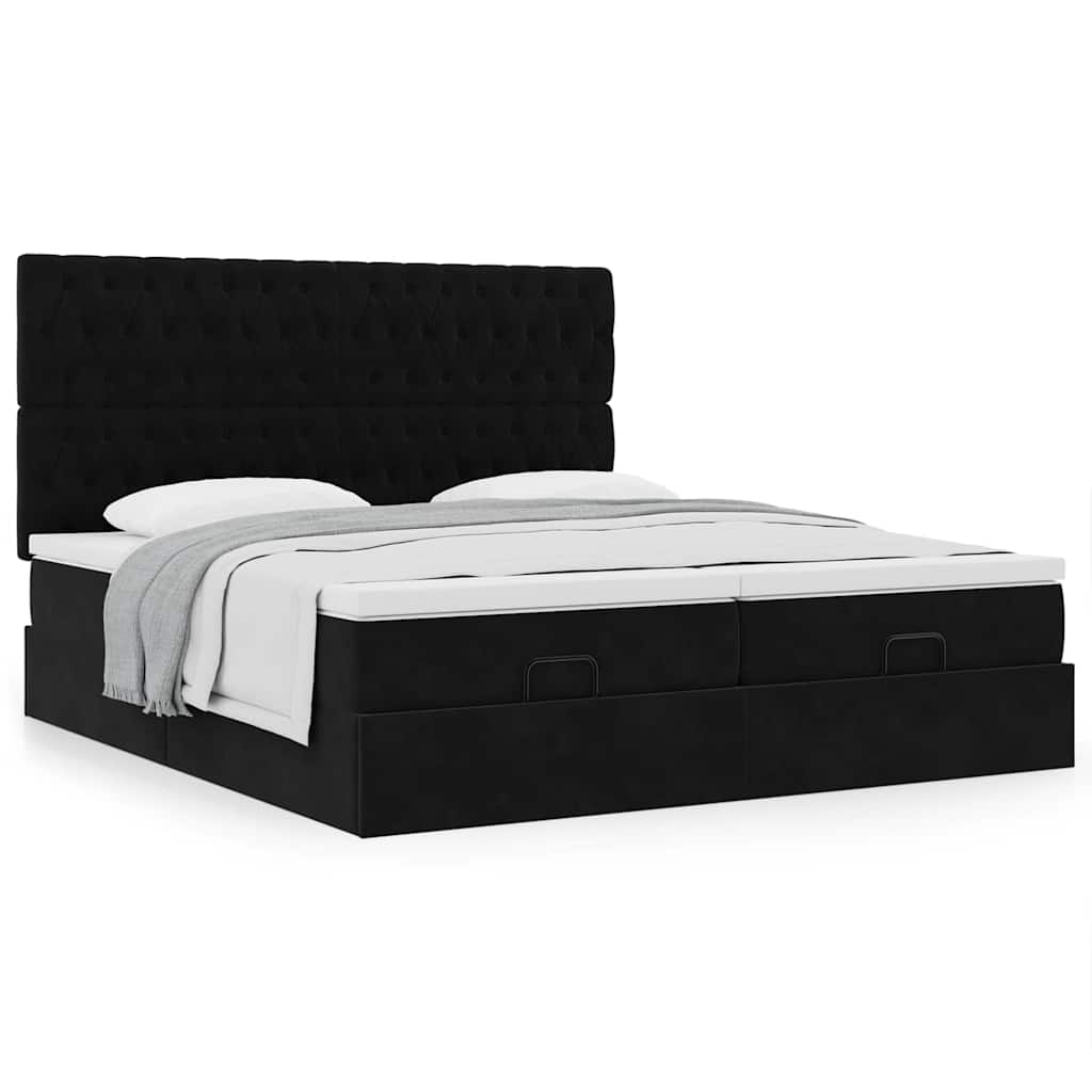 vidaXL Οθωμανικό κρεβάτι με στρώματα Μαύρο 160x200cm Velvet