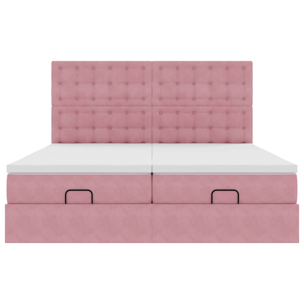 vidaXL Οθωμανικό κρεβάτι με στρώματα ροζ 200x200cm Velvet