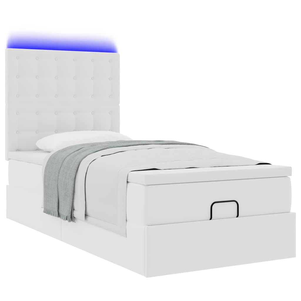 vidaXL Κρεβάτι-Μονό κρεβάτι με στρώμα και LED Λευκό 80x200 εκ. από τεχνητό δέρμα