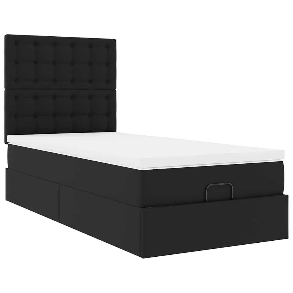 vidaXL Οθωμανικό κρεβάτι με στρώμα & LEDs Μαύρο 90x200cm Faux Leather