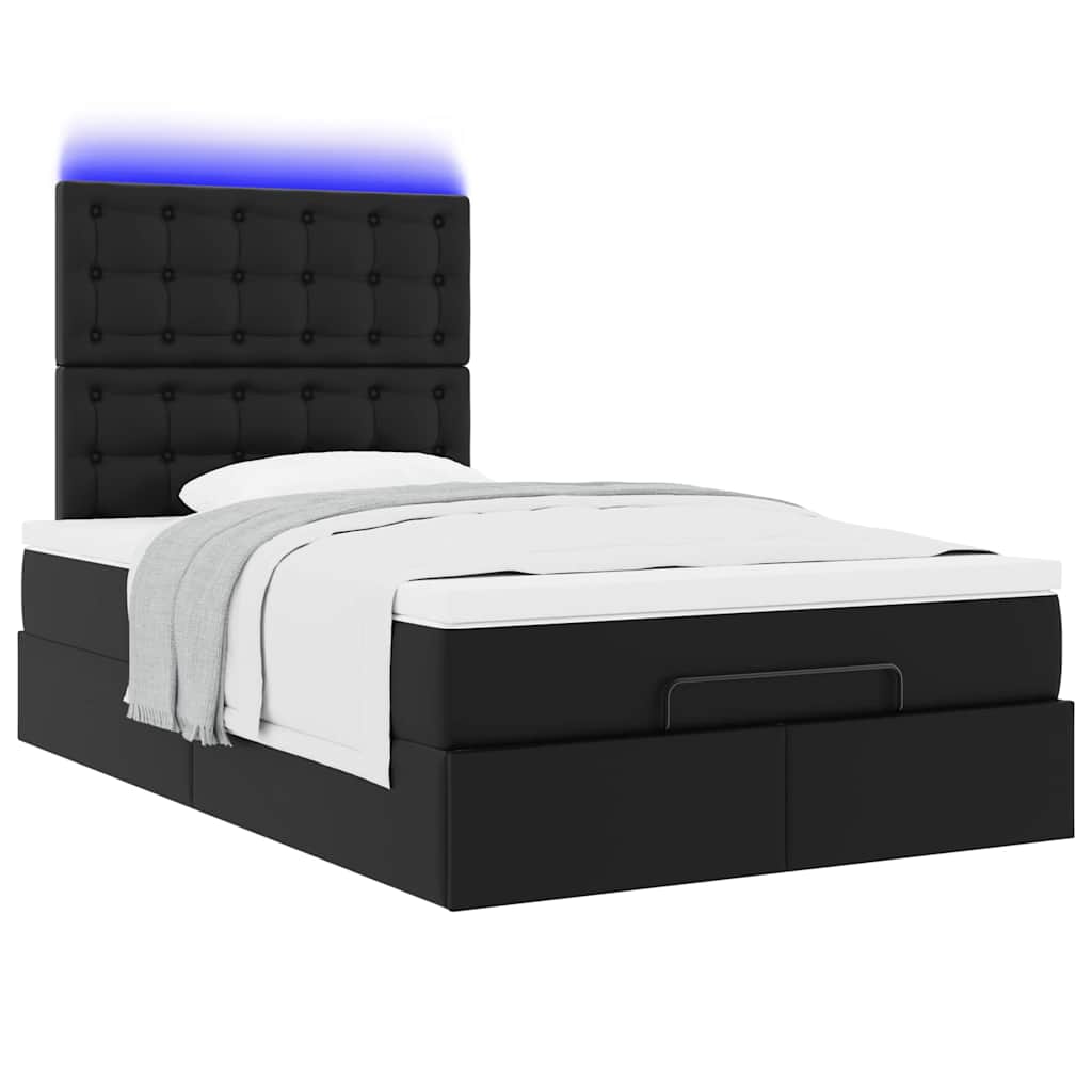 vidaXL Οθωμανικό κρεβάτι με στρώμα & LEDs Μαύρο 120x190cm Faux Leather